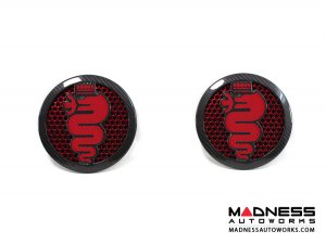 Alfa Romeo 4C Carbon Fiber Speaker Grill Covers - Alfa Logo in Red